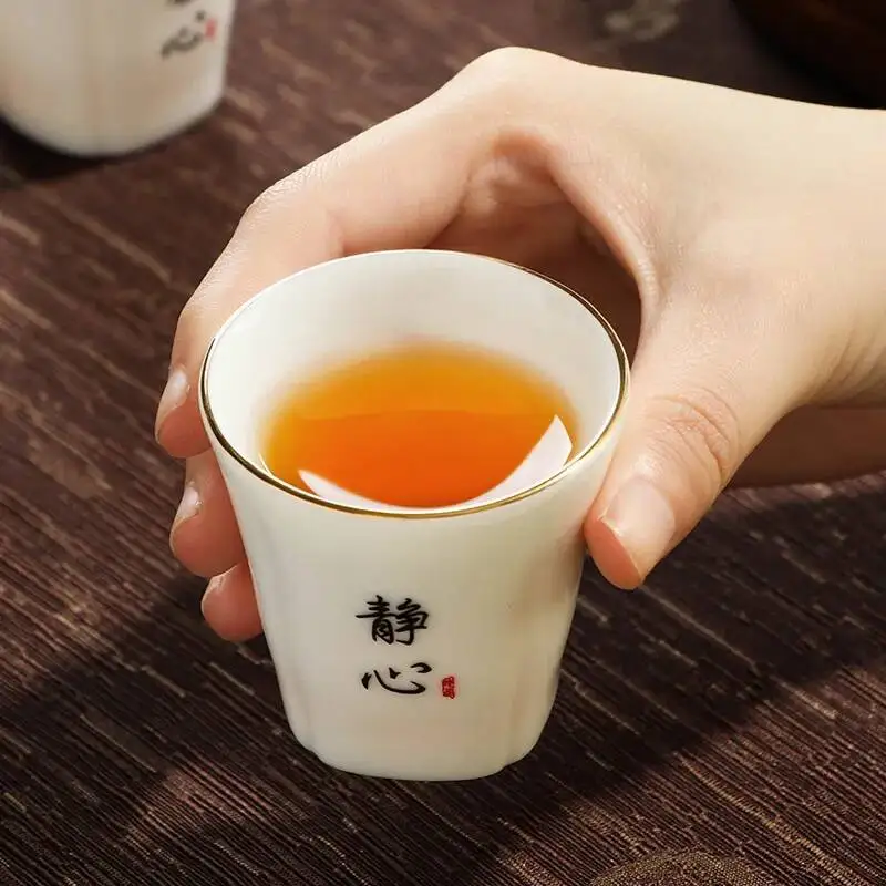 Jade Porcelain Gold-plated Tea Cup Six-stage Tasting Cup Kung Fu Teacup Drinking Cup 50ml Керамическая чашка