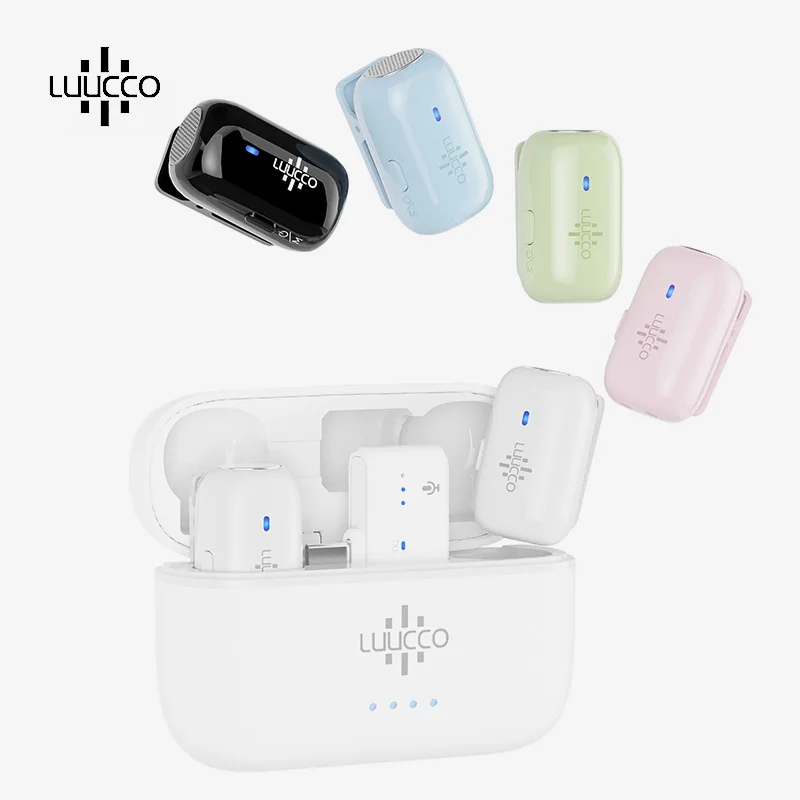 LUUCCO MiniPods Беспроводной петличный микрофон с шумоподавлением, 12 часов, аккумулятор для интервью Vlog, прямая трансляция