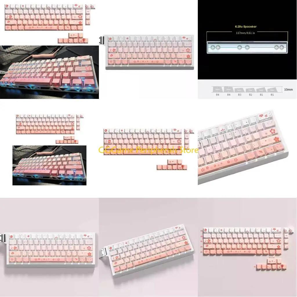 

U55B 74-клавишные колпачки для ключей Customs Sakuras, набор колпачков для ключей с боковым принтом и подсветкой, колпачки для