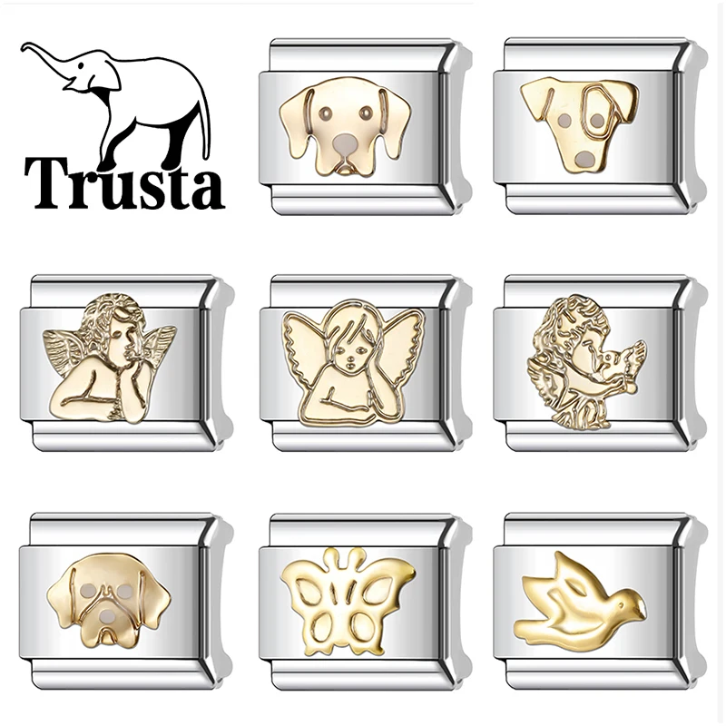Trusta 2024 Новый Собака Ангел Птица Бабочка Подвески Итальянские звенья 9 мм Браслет из нержавеющей стали для женщин DIY Ювелирные изделия оптом N340