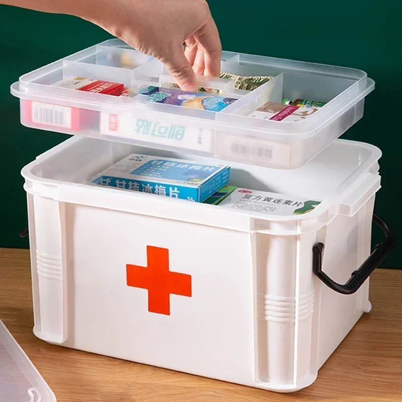 

First Aid Kit Medicine Storage Box Portable Emergency Box Household Double Layers Medicine Boxes Medical Kit Storage Organizer