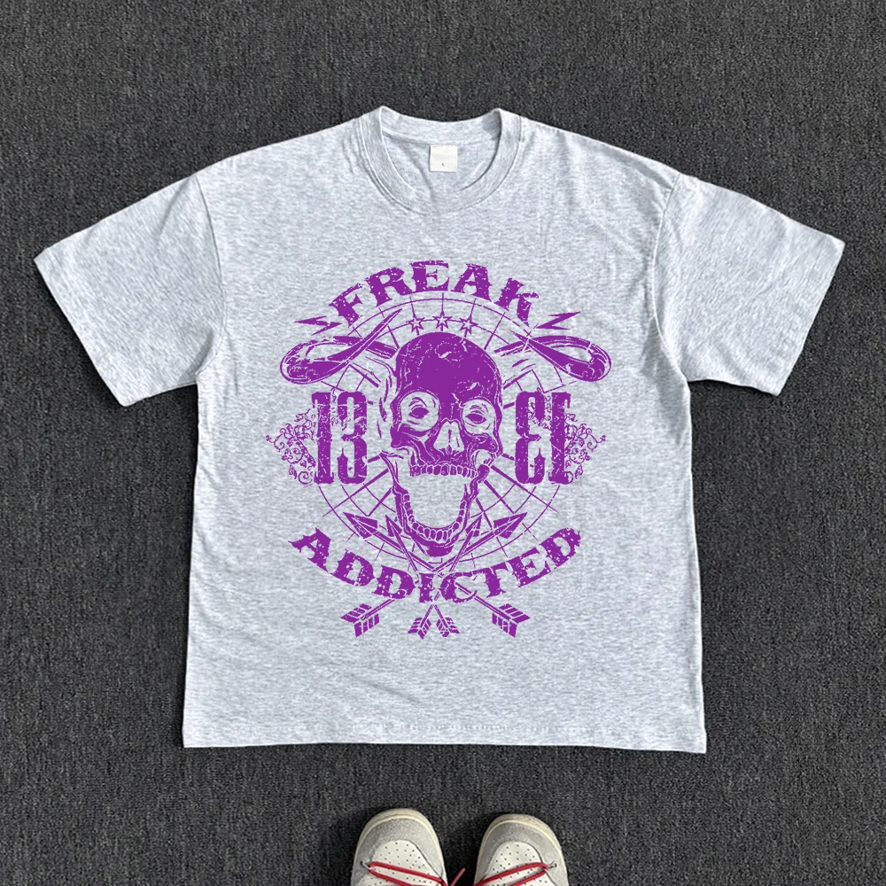 High Street Trendy Fluorescent Green Skull Design Short-sleeved T-shirt with A Sense of Style and Fun