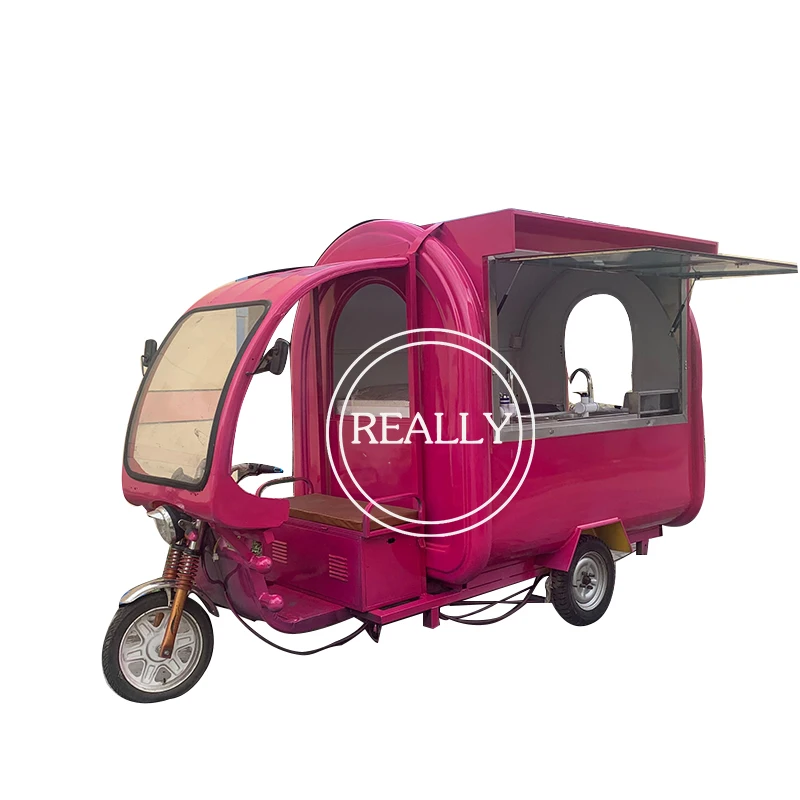 Red Color Mobile Adult Electric Tricycle Catering Trailer With Equipment Ice Cream Coffee Hot Dog Food Cart for Sale