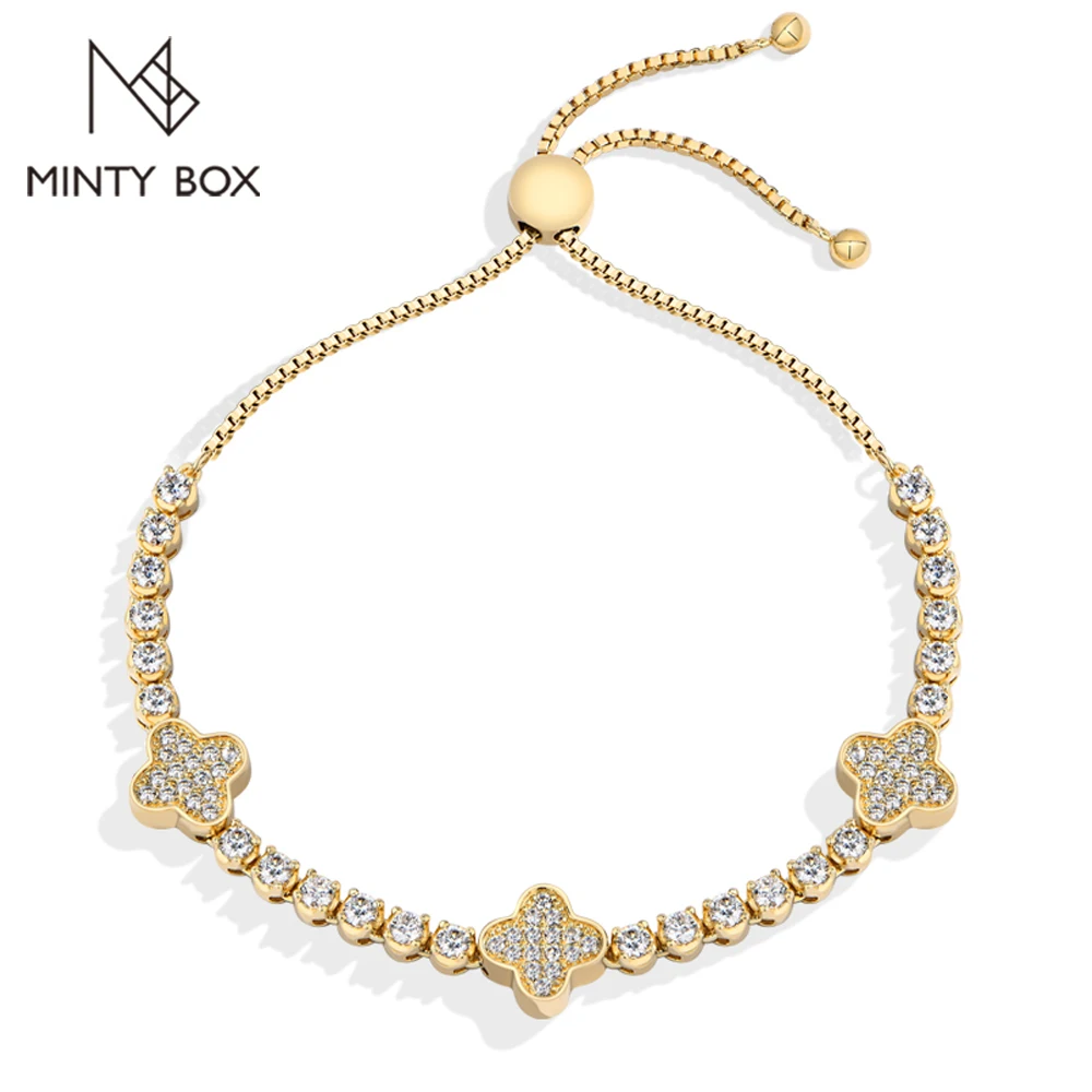 

MINTYBOX Clover теннисные браслеты с муассанитом S925, серебряный лабораторный бриллиантовый шарм, регулируемый 24 см, вечерние ювелирные изделия, подарок для женщин