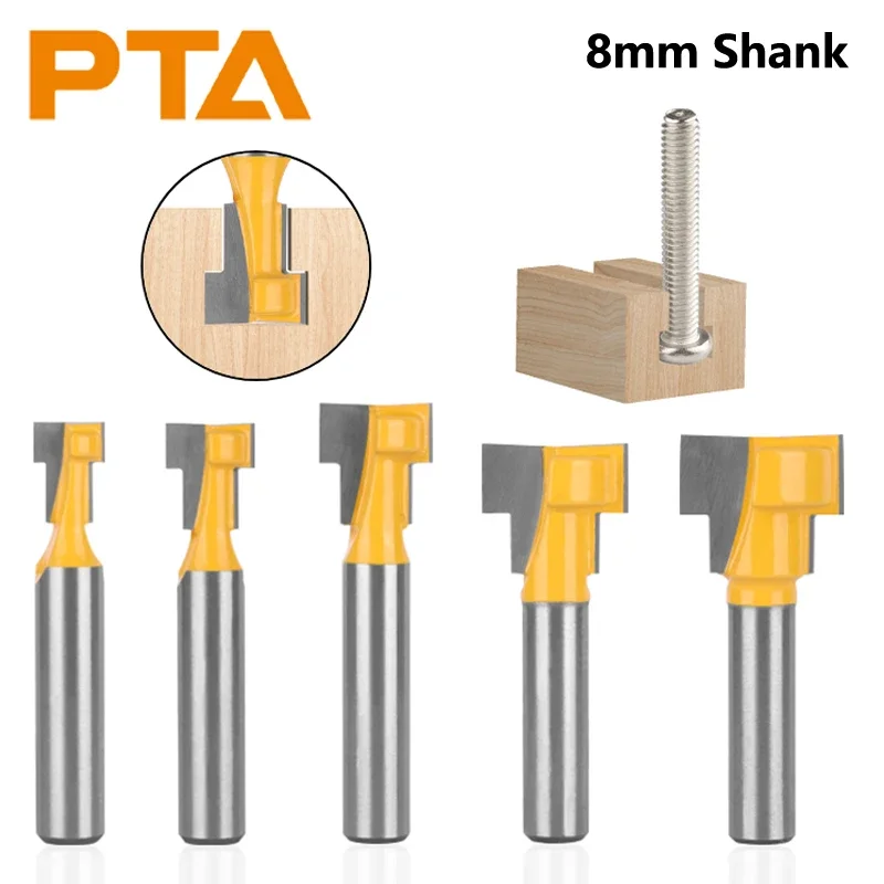 

PTA 8MM Shank Yellow Keyhole Bit 5 Pcs per Set Woodworking Milling Cutters for Wood Bit Face Mill Carbide Cutters End Mill