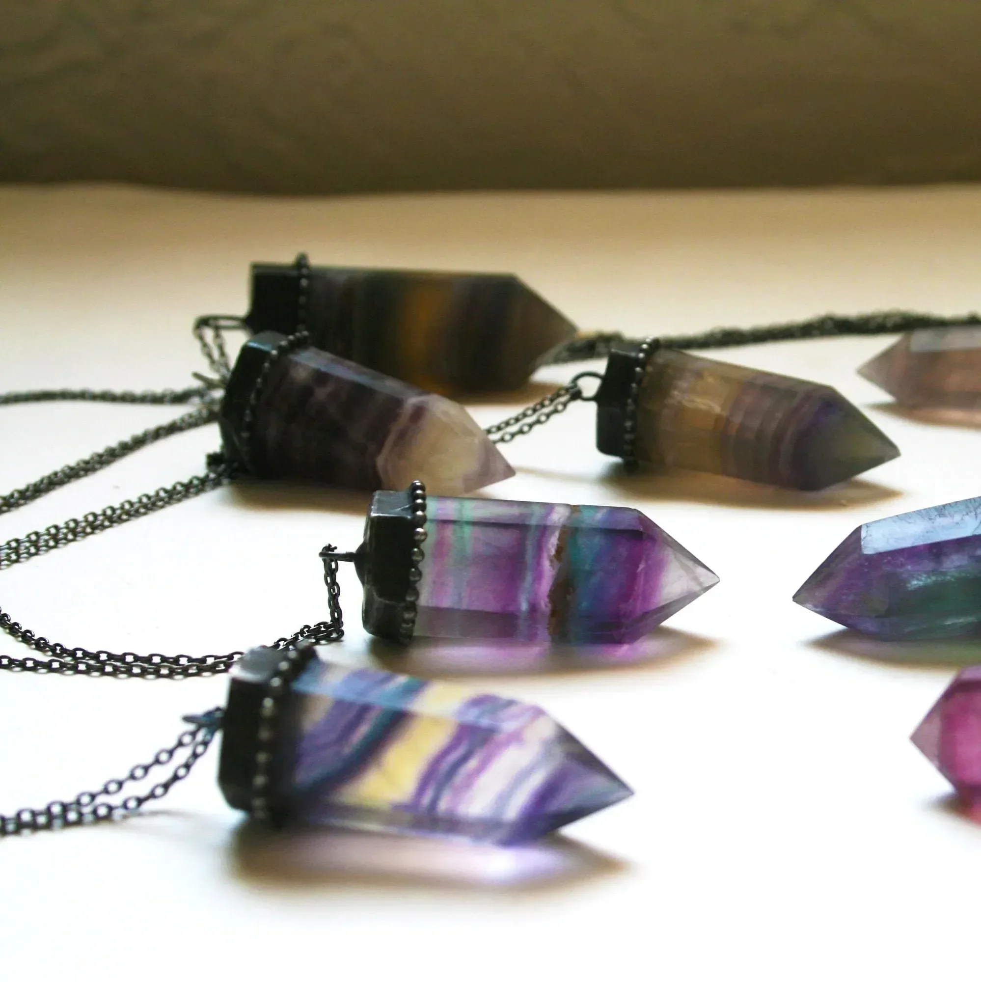 10pcs Medium Large Purple Rainbow Fluorite Crystal Necklace Fairycore Grange Jewelry Women Goth Gothic Arcane Collar Accossaries