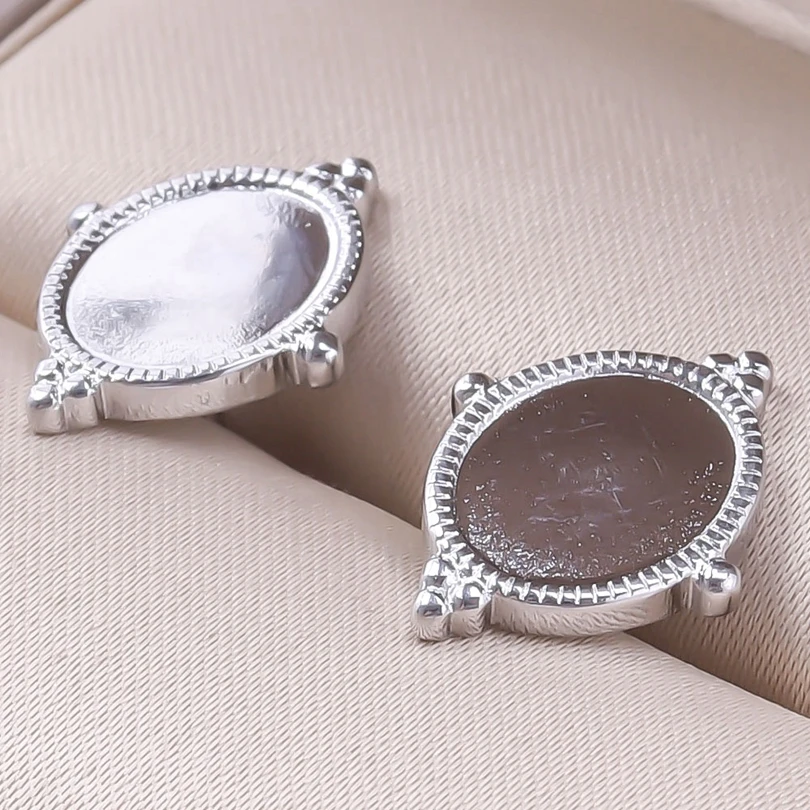 2/6pcs Steel Color Different Stainless Steel Cabochon Ear Studs For Women Men Accessories Heart Sun Flower Round Earring Jewelry
