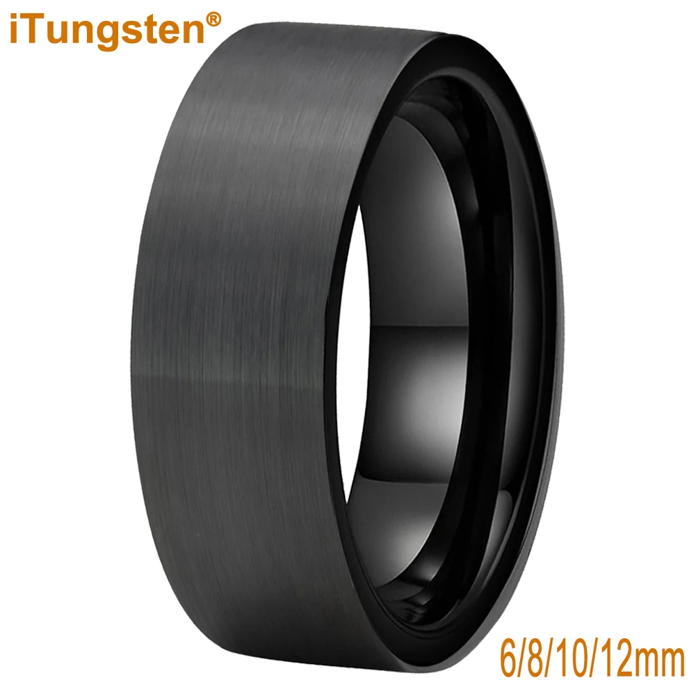 iTungsten 6mm 8mm 10mm 12mm Black Fashion Jewelry Tungsten Wedding Band for Men Women Brushed Couples Engagement Rings