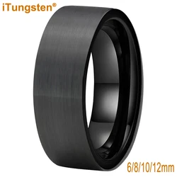 iTungsten 6mm 8mm 10mm 12mm Black Fashion Jewelry Tungsten Wedding Band for Men Women Brushed Couples Engagement Rings