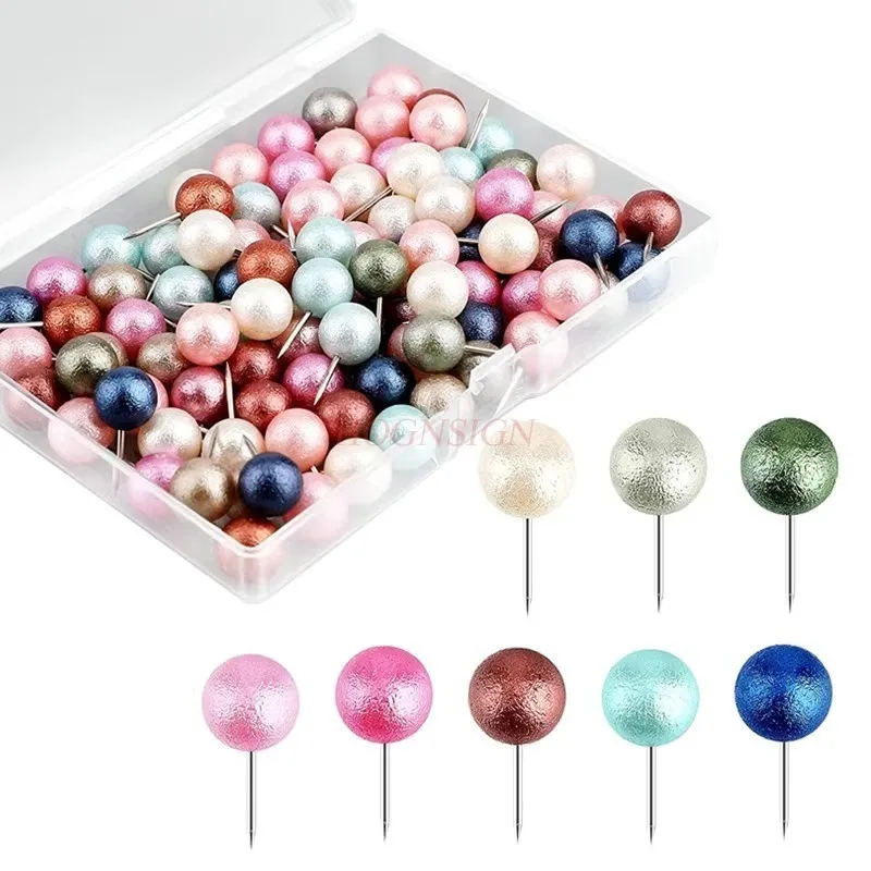 100pcs Cute Wrinkle Pearl Ball Nail Map Nail Soft Wooden Board Office Decoration Fixed Pin