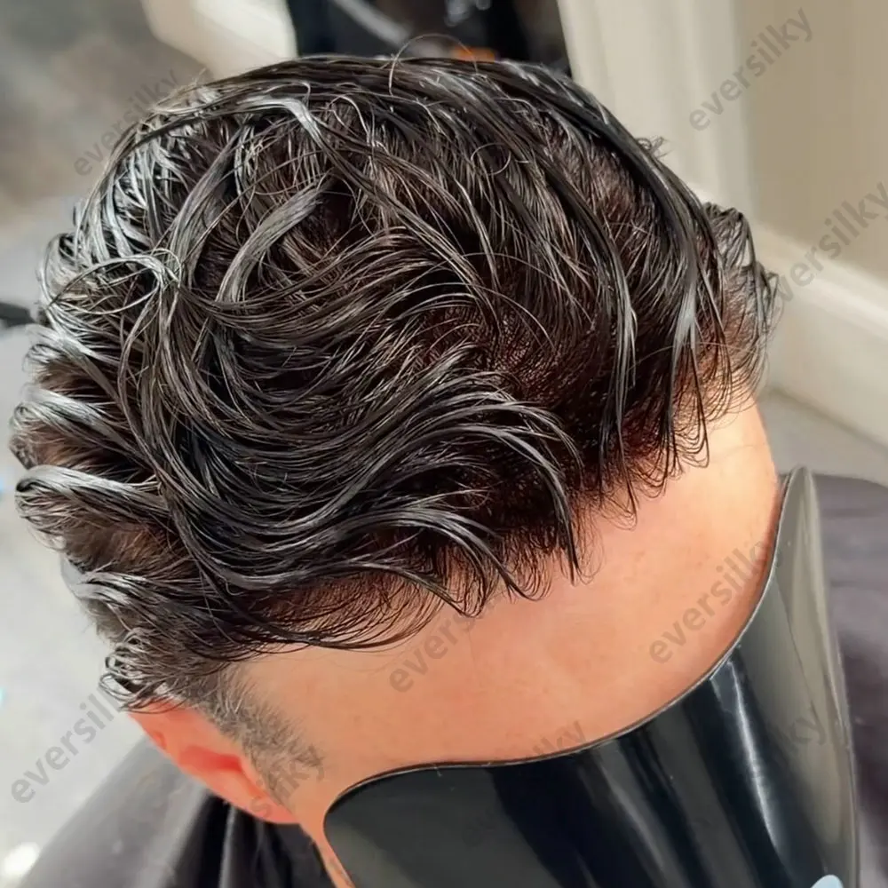 Männliche Haarprothese, 0,1 mm, Poly-Skin-Toupet, Echthaar-Perücken für Männer, Schwarz, Braun, Grau, Haarsystem, Männliche Haarprothese – Detail 1