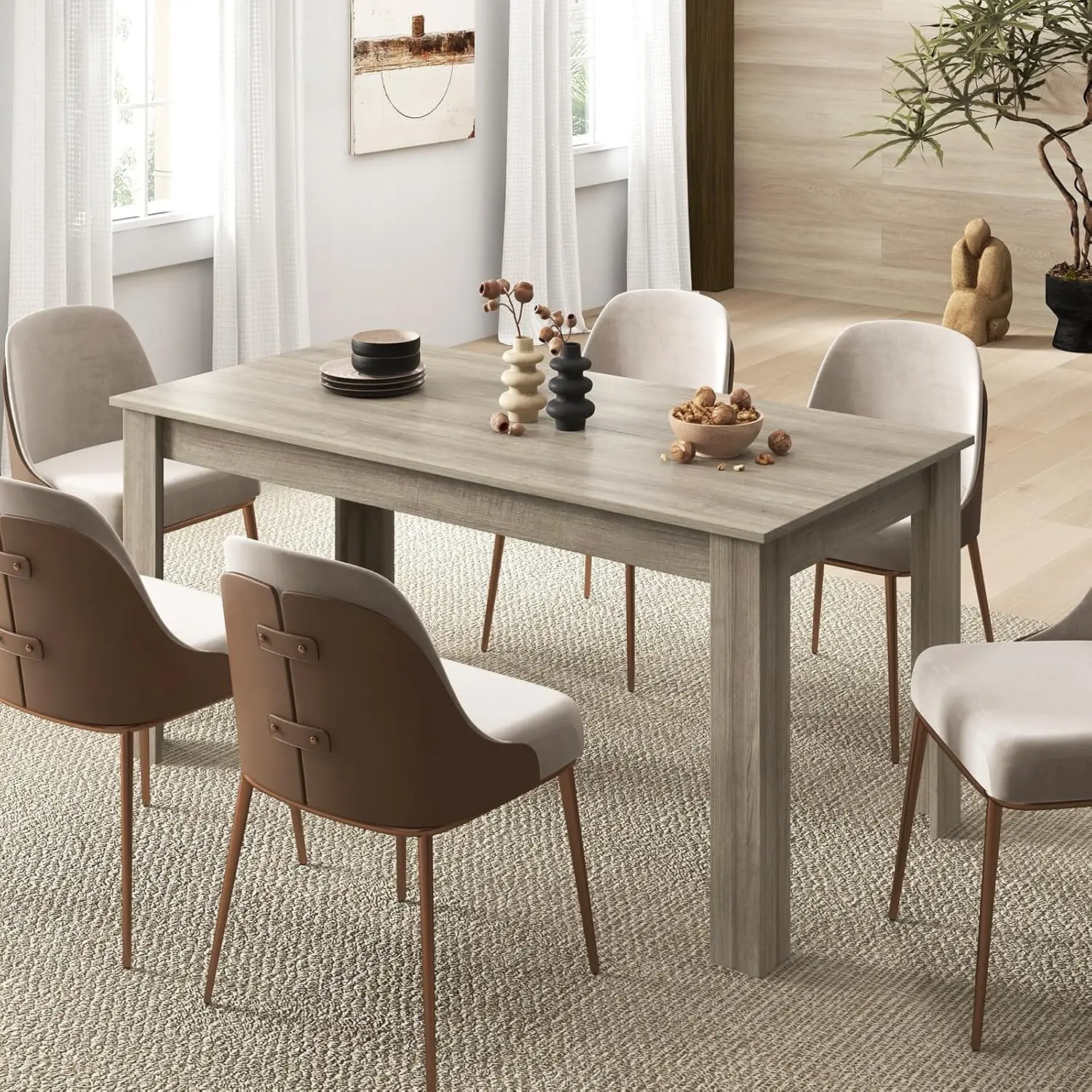 Ldaily Dining Table, Modern Dining Room Table For 4-6 People, 63