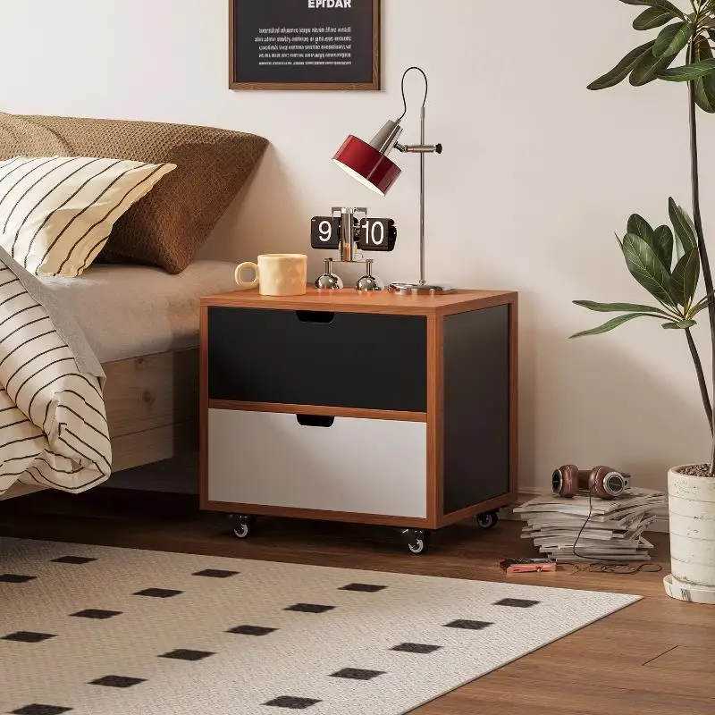 Modern vintage vintage color block rollers movable bedside table storage cabinet small sideboard