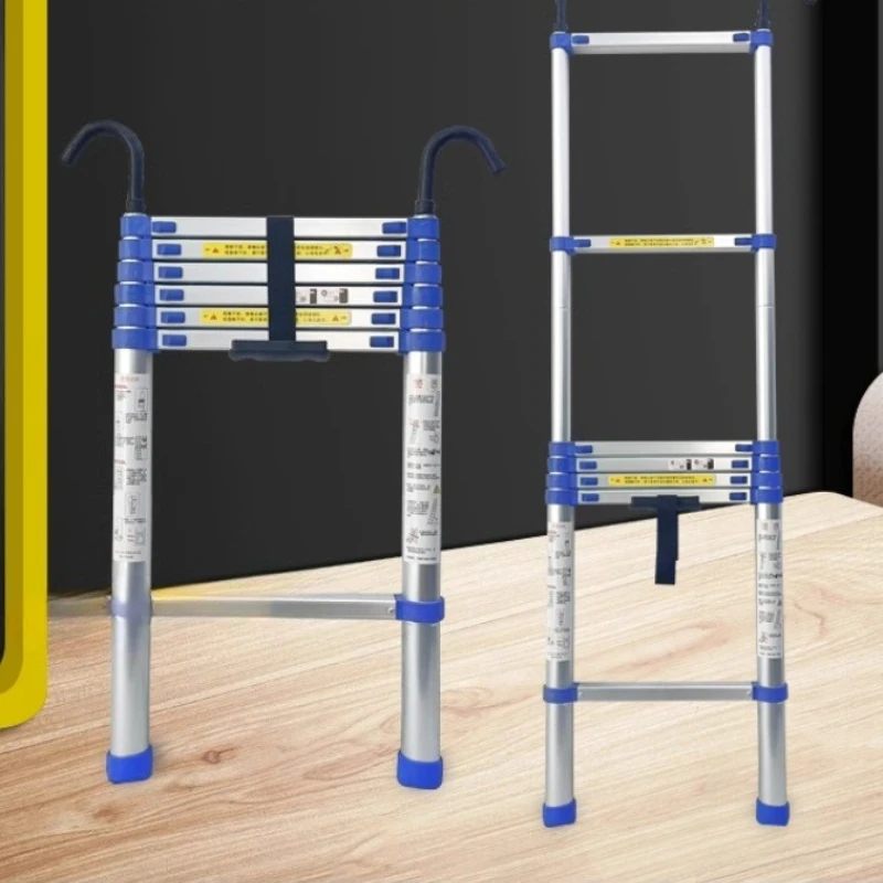Aluminum Telescopic Ladder with Hooks, Multi-Use Folding Step Stool, Compact Extension Climber, Portable Locking System