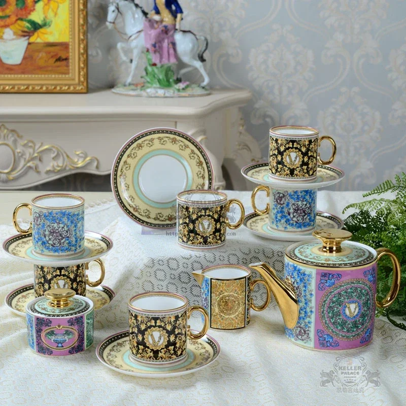 Imagem -02 - Conjunto de Copo de Café de Cerâmica de Estilo Europeu Figura de Cor Overglazed Xícara de Chá de China Osso Chá da Tarde Britânico