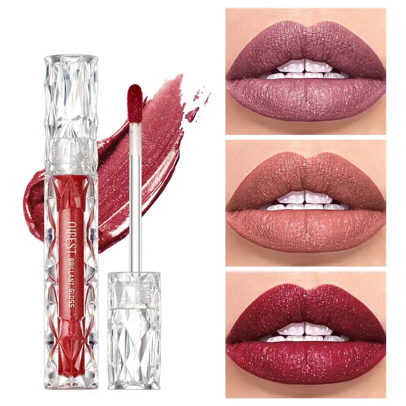 QIBEST Matte Glitter Lipstick Diamond Liquid Lipstick Long-lasting Waterproof Moisturizing Pearl Fine Glitter Lip Glaze Makeup