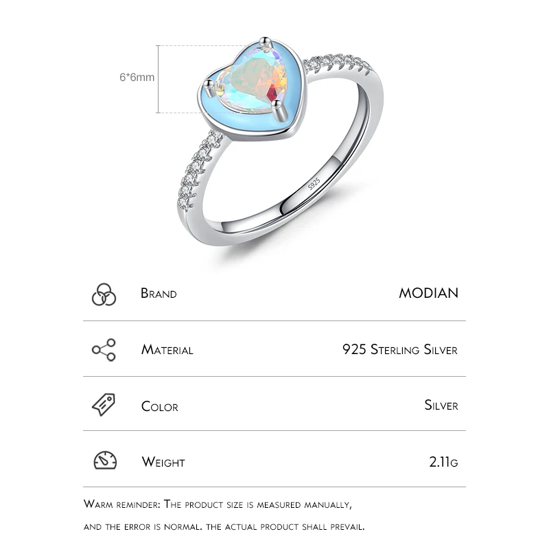 Modian ของแท้925เงินสเตอร์ลิงโรแมนติกสีฟ้าหัวใจแหวน Rainbow Zirconia เครื่องประดับสำหรับผู้หญิงงานแต่งงานของขวัญ