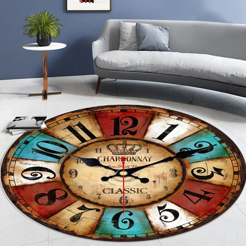 Clock Rug 3D Print Clock Round Carpet Living Room Decoration Black Floor Mats For Home Bathroom Bedroom Bedside Mat Anti-Slip