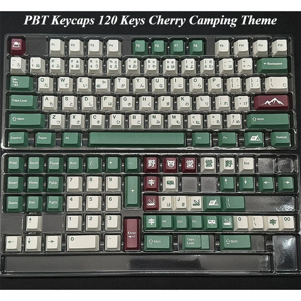 

PBT Keycaps 120 Keys, Cherry, Camping Theme, Personalized Keycaps for Cherry MX 104/87/61 Mechanical Keyboard