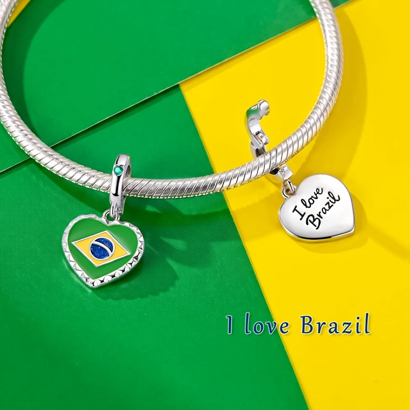 925 Sterling Silver Brazil Mexico Spain Germany British Flag Universal Buckle Pendant Fit Original Bracelet DIY Women Jewelry view 4