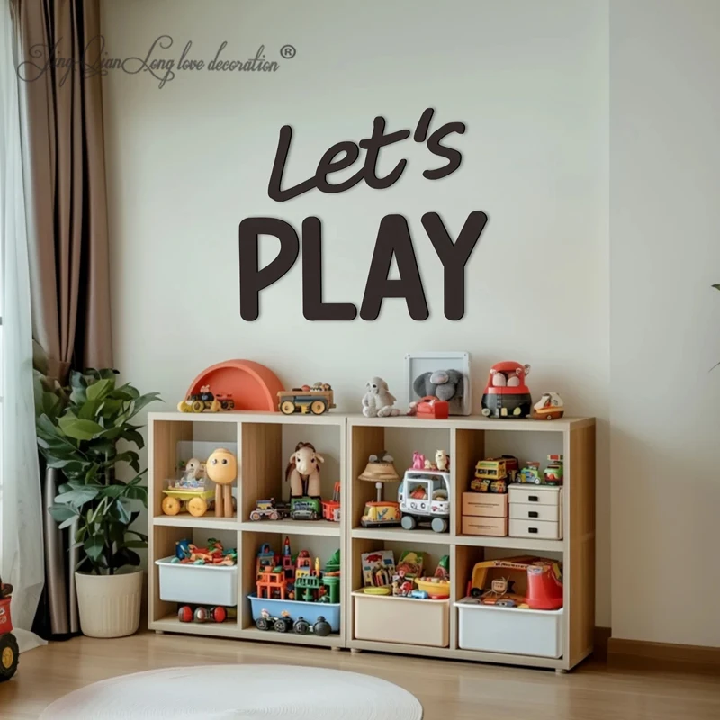 

Custom Lets play wall Sign, Children's Playroom Decor, 3D wood cut out lettering for game zone decoration in kid's room, Large n