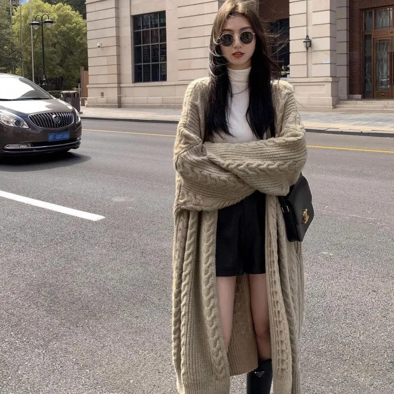 

New Long Knitted Cardigan Women's Fall 2025 Long Sleeve Lazy Style Twist Sweater with Jacket Women's Clothing
