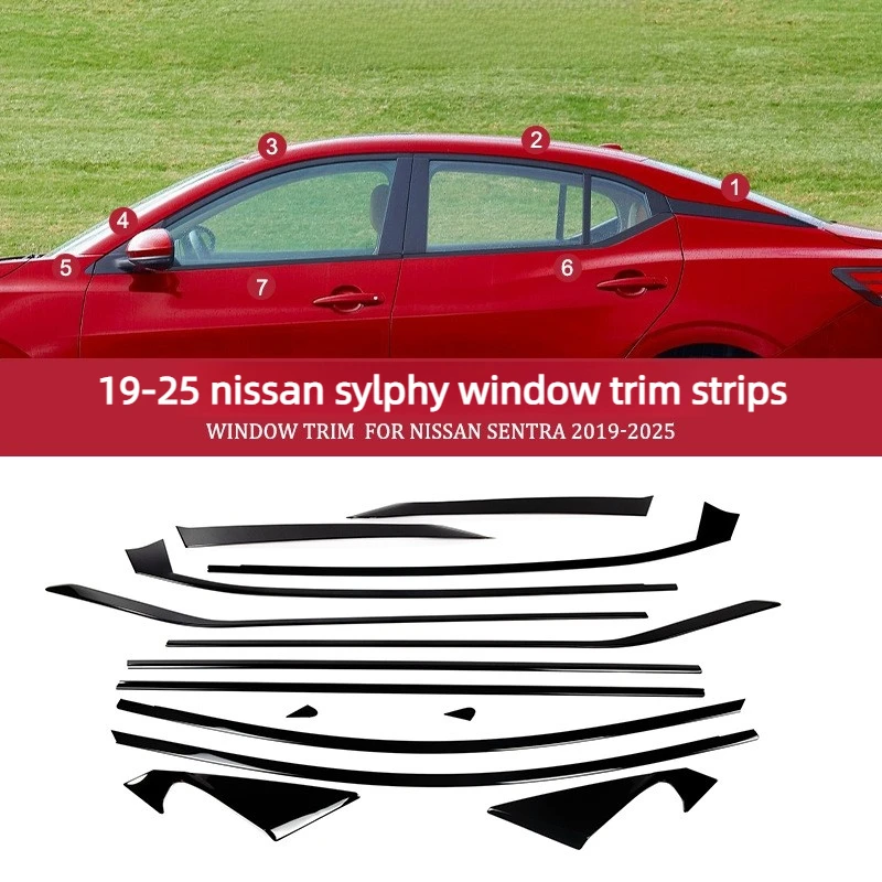 Window Trim For Nissan Sylphy 2012-2025 Models Black Chrome Side Door Frame Decoration Car Accessories