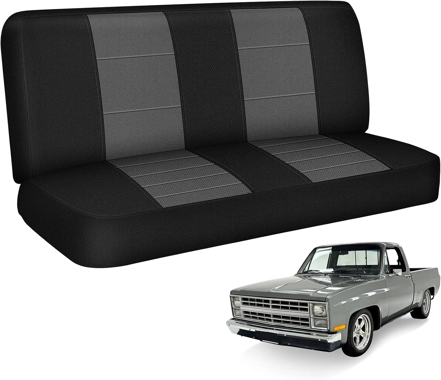 Front Seat Covers Replace for 1961-1987 Chevy C/K 10 20 Front Bench Seat, Knitted Fabric Composite Soft Foam Lining Airmesh Brea