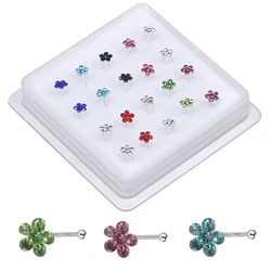 20Pcs Mix Color Flower Crystal Nose Studs for Women Men Tiny Nose Bone Rings Body Piercing Jewelry Ear Nose Pin Ball End