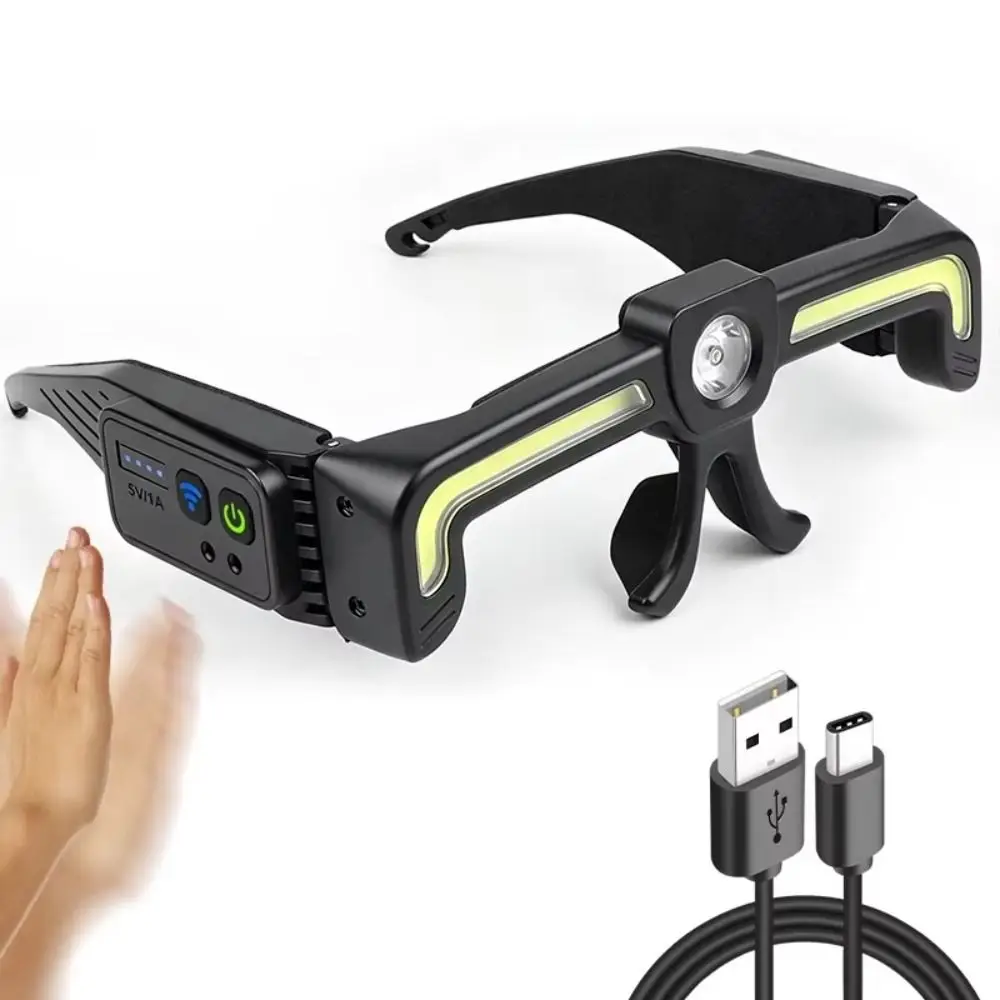 Rechargeable Induction COB LED Glasses Headlight Waterproof Lightweight Head Lamp Wave Sensing TYPE-C Headlight Glasses Light