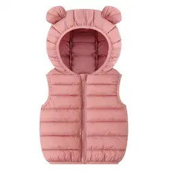 Boys and Girls Winter New Solid Color Hooded Rabbit Ears Cartoon Cute Fashion Warm and Versatile Lightweight Cotton Vest