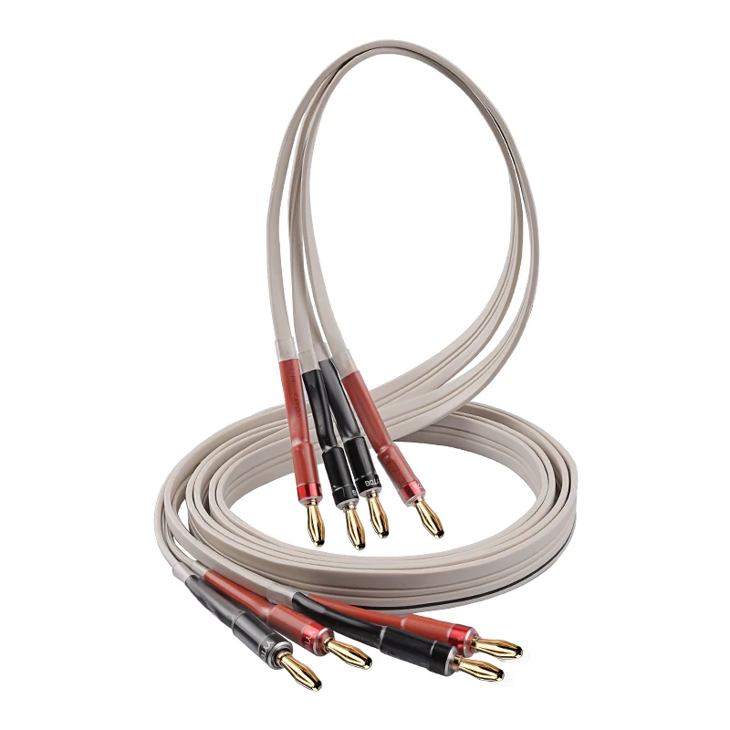 YYTCG 1Pair White Flat Speaker Wire Gold-Plated Banana Plug Audio Cable For Surround Sound Home Theater