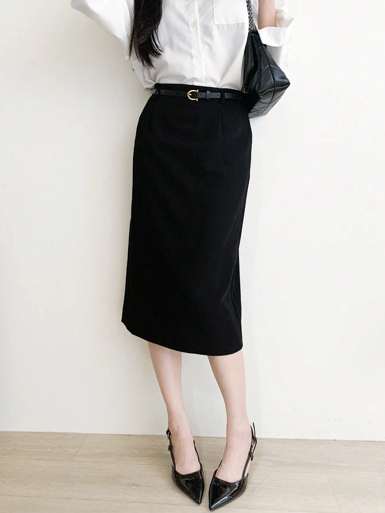 High-Waisted Suit for Women, Spring & Fall 2024 New Slit Straight Hip Skirt, A-Line Skirt, Mid-Length Skirt, Trendy (Including Belt)