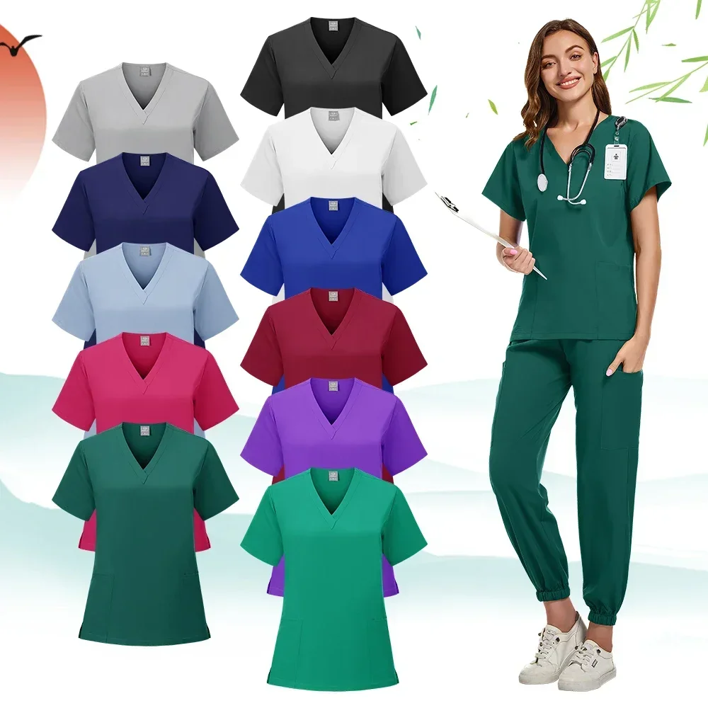 Medical Nurse Beauty Salon Workwear Clinical Scrubs Top + Pant Spa Doctor Nursing Tunic Suit Surgical Uniforms Woman Scrub Set