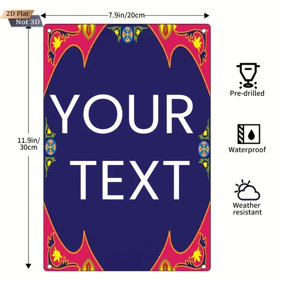 CIFbuy Custom Text Rectangle Metal Sign,Colorful Ethnic Floral Wall Decor (Only For Decoration)