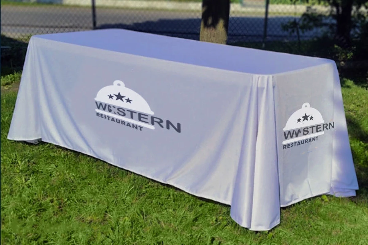 Custom Table Cloth Cover with Business Logo or Text Stretch Personalized Tablecloth Spandex for Trade Show Event Table Runner