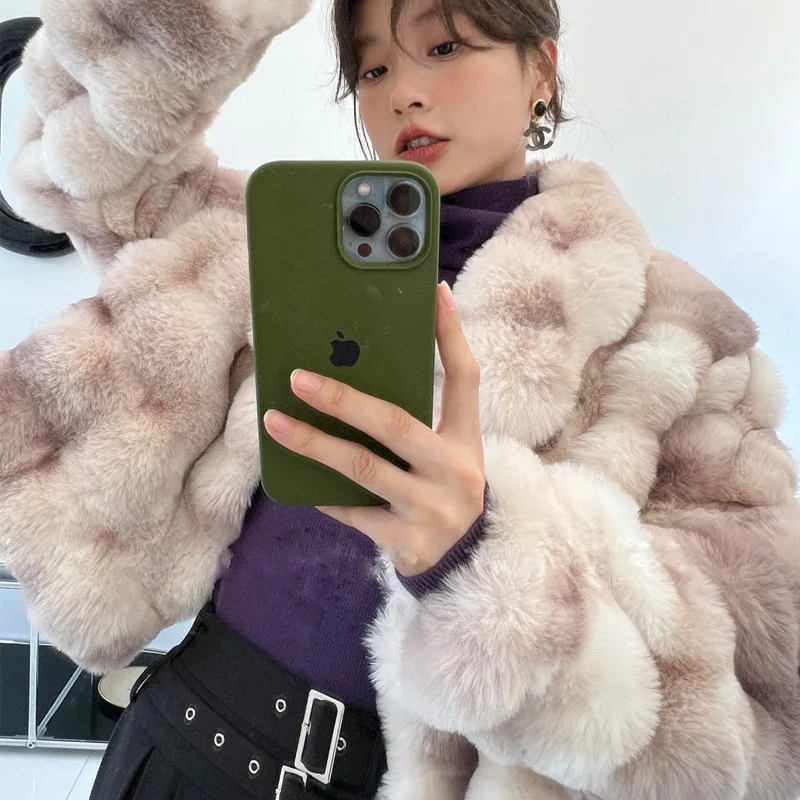 Fashion Tie-dye Gradual Change Fur Coat Women Lapel Fur Coat Winter Horn Buckle Plush Coat for Women