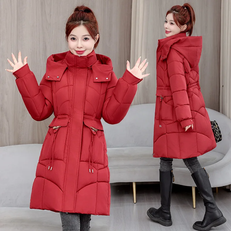 Women's Mid-Length Puffer Coat Belted Waist Quilted Jacket Thickened Warm Winter Parka​
