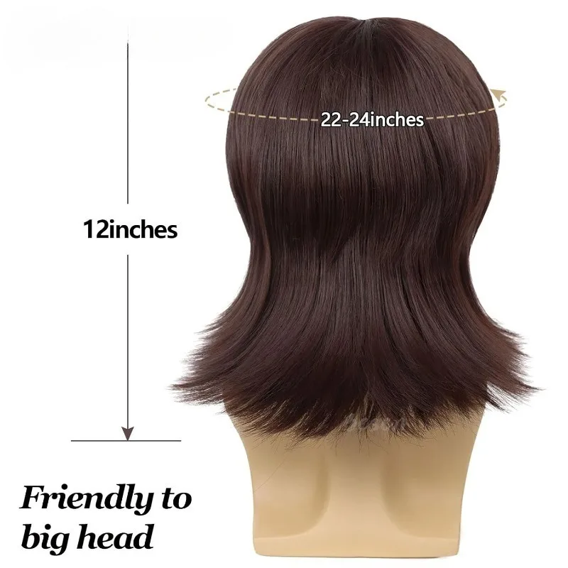 Peruka Fun Shack Brown Octopus dla mężczyzn, styl retro rockera z lat 60. z naszyjnikiem z wąsami i okularami, cosplay zespołu rockowego na imprezę disco z lat 70.