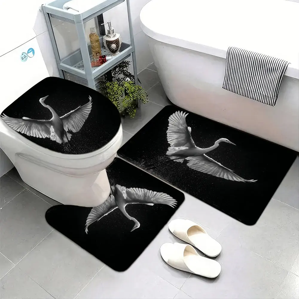 

Набор из 3 ультрамягких ковриков для ванной комнаты с нескользящей основой, с изображением белой чайки в полете на фоне с принтом, P