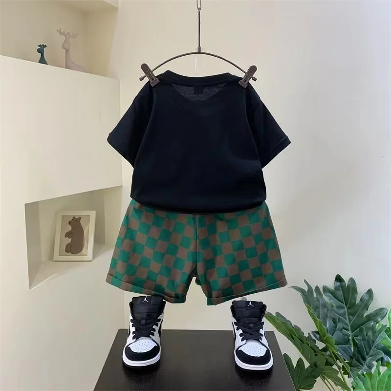 Boys' Summer Short sleeved Set 2024 New Boys' Fashionable and Fashionable Clothes Children's Two Piece Set Kids Outfits