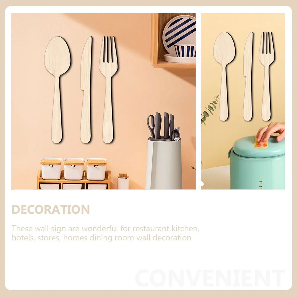 

1Set Kitchen Wooden Fork Spoon Knife Signs Rustic Wall Art Decor Farmhouse Home Dining Room Stylish Textured Design