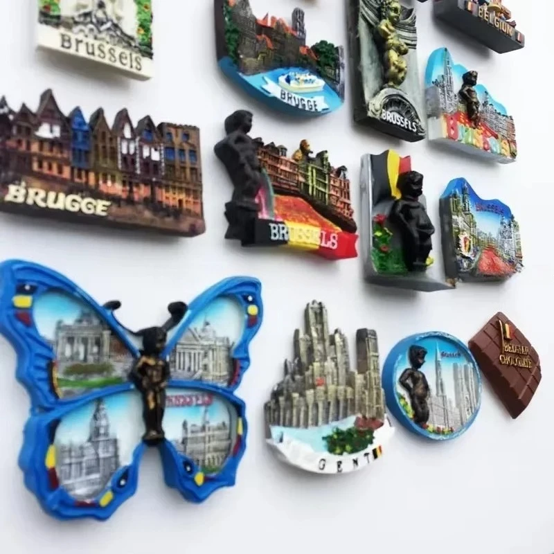 Belgian Tourism Memorial Decorative Crafts Resin Painted Magnet Refrigerator Stickers Souvenir for Kitchen Home Decoration
