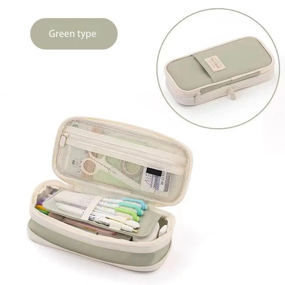 Grid Pen Slot Pencil Case Capacity Durable Oxford Material Pencil Case with Expandable Bottom Grid Pocket High for Office