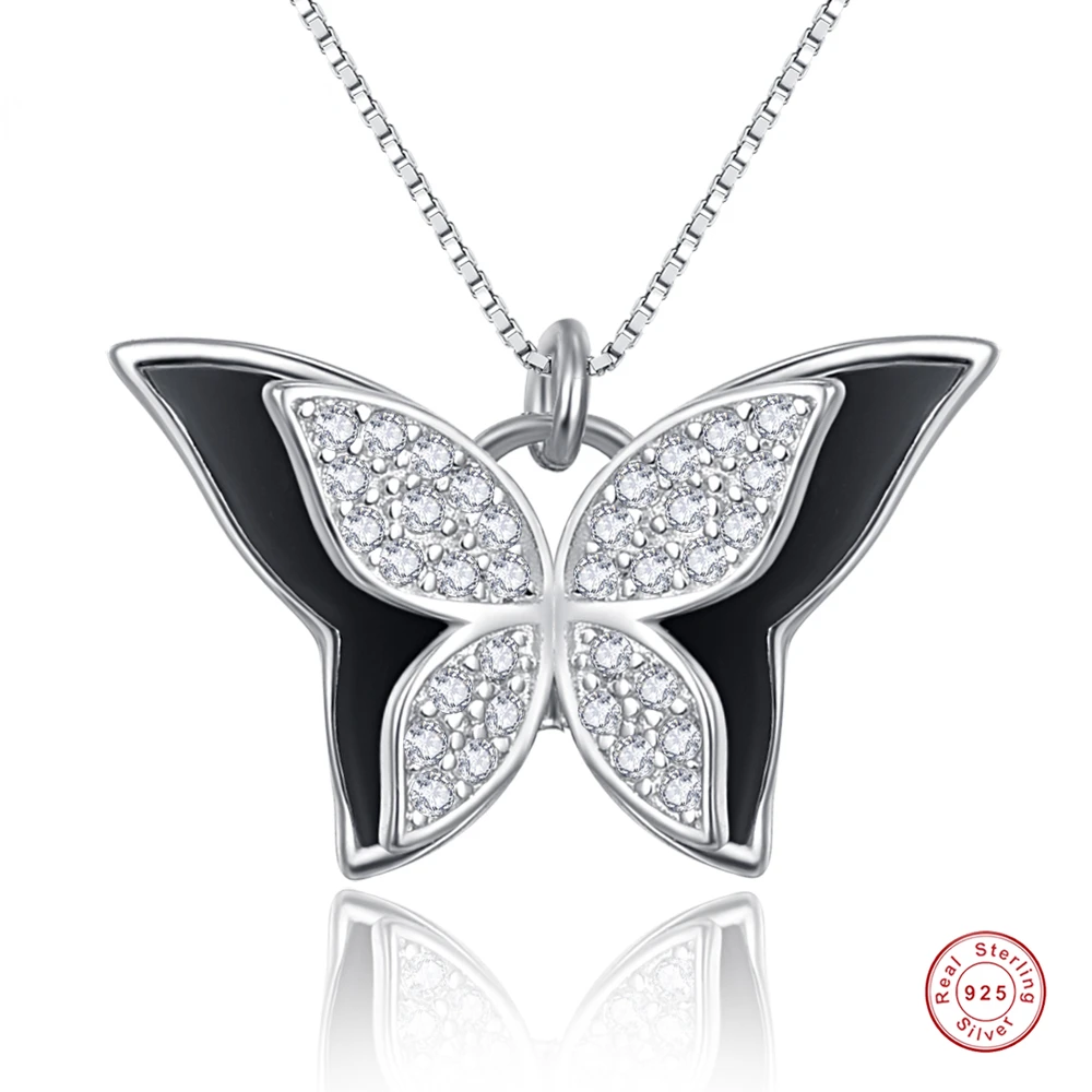 925 Sterling Silver Zircon Double Bow Butterfly Pendant Necklace Paty Weddding Necklace Women Jewelry