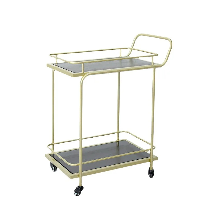 

Dining car European style golden tea cart, mobile cake trolley marble home delivery wrought iron