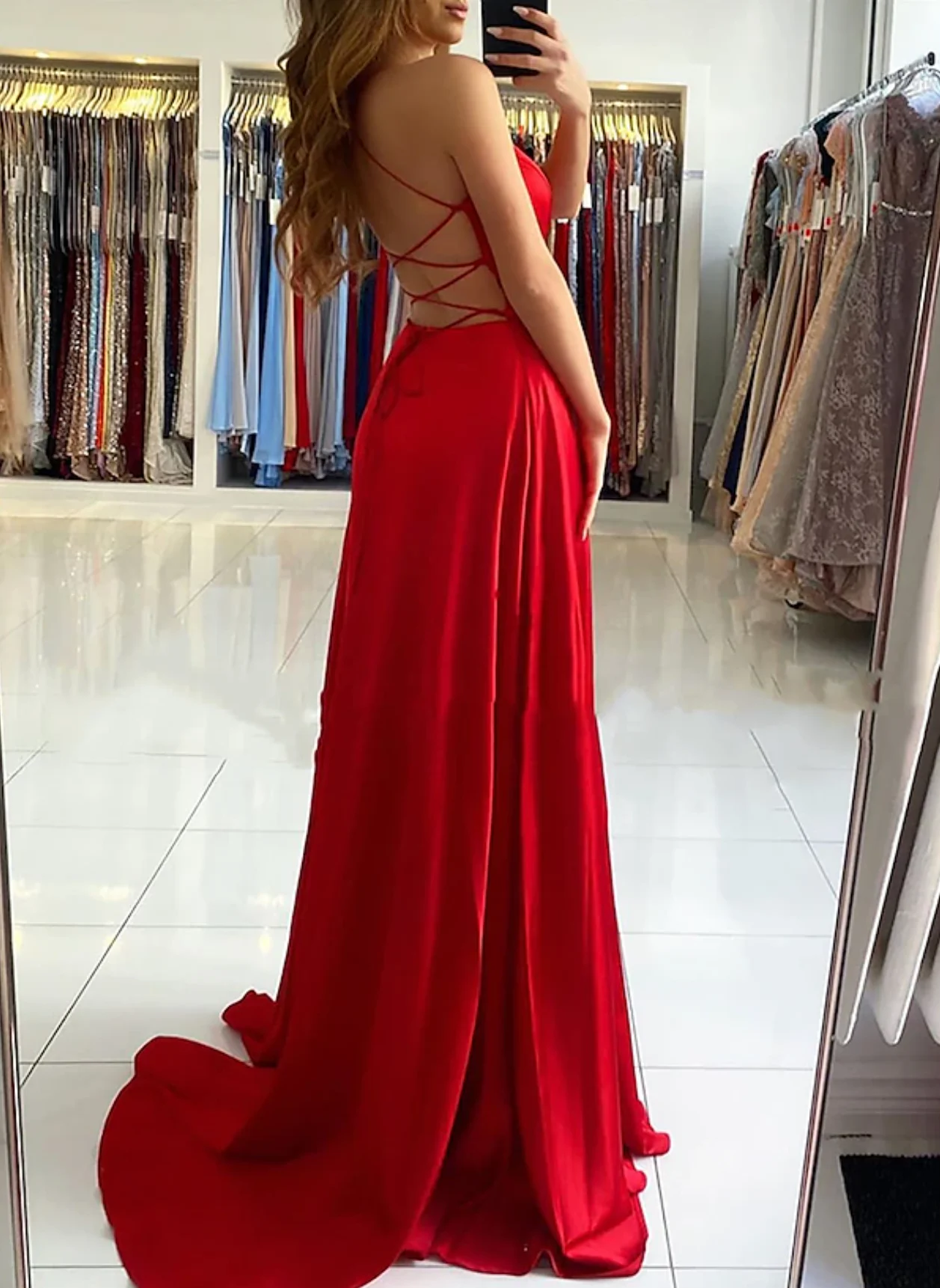 A-Line Prom Dresses Empire Dress Formal Prom Sweep / Brush Train Sleeveless V Neck Imitation Silk Backless with Pleats Slit