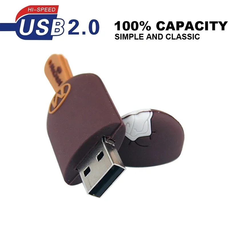 Unidades Flash USB CLE de helado de dibujos animados, unidad de bolígrafo de Chocolate de 128GB con llavero gratis, memoria de 64GB, 8GB, regalos para niños