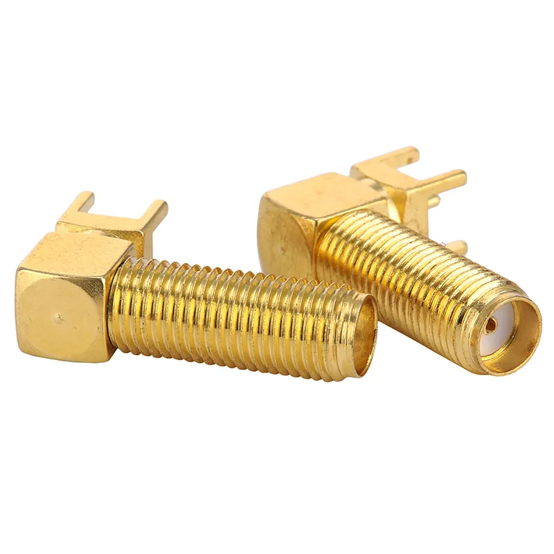 SMA-KWE 16mm Thread 22mm Total Length Right Angle SMA Female PCB Jack Full Gold Plated RF Coaxial Adapter