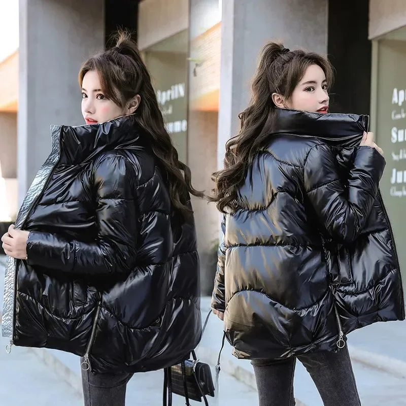 2024 New Women's Winter Jacket Glossy Parka Stand Callor Down Cotton Jacket Warm Casual Cotton Padded Parkas Snow Wear Coat